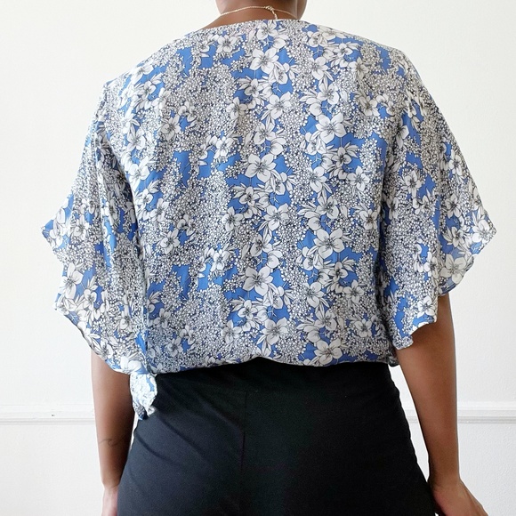 Anthropologie Parker kory silk blue floral wrap top - Picture 4 of 8